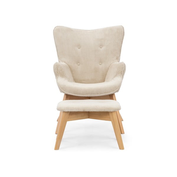 Béžové menčestrové kreslo s podnožkou Niko – Ropez-image-3