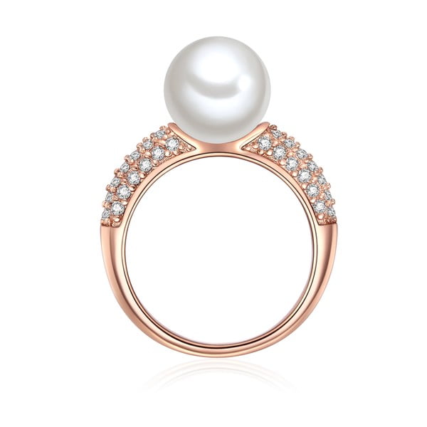 Prsteň vo farbe ružového zlata s bielou perlou Perldesse muschata, veľ. 54