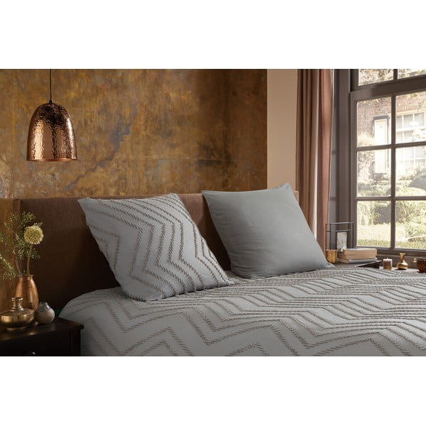 Sivo-hnedé predĺžené obliečky na jednolôžko z mikrovlákna 140x220 cm Pure Zigzag – Good Morning-image-1