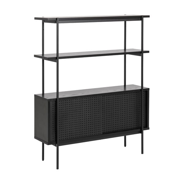 Čierna knižnica v dekore jaseňa s posuvnými dverami 94x114 cm Angus – Actona-image-2