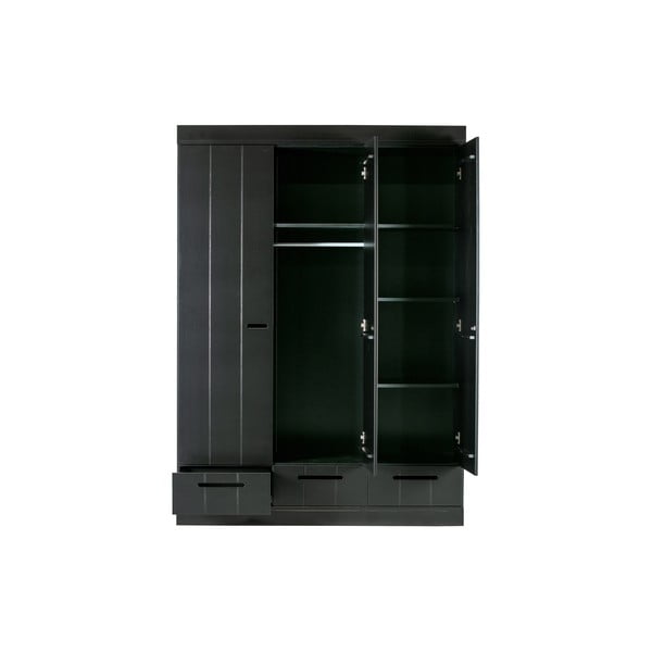 Čierna šatníková skriňa s konštrukciou z borovicového dreva WOOOD Connect, šírka 140 cm-image-3