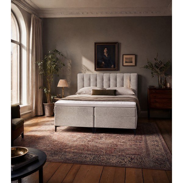 Taupe boxspring posteľ s úložným priestorom 180x200 cm Puhala – Makamii-image-1