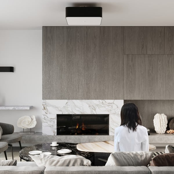 Čierne stropné svietidlo so skleneno-textilným tienidlom 55x55 cm Kortez – Sollux-image-4