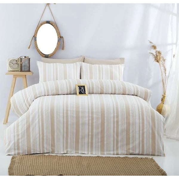 Béžové bavlnené predĺžené obliečky na dvojlôžko 200x220 cm – Mila Home