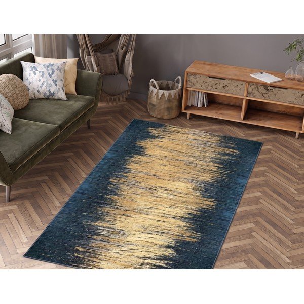 Žltý/tmavomodrý prateľný koberec 50x80 cm Goldie – Vitaus-image-1