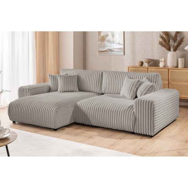 Svetlosivá menčestrová rozkladacia/s úložným priestorom rohová pohovka (ľavý roh) Sarina – Ropez-image-4