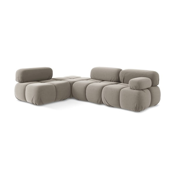 Béžová zamatová modulárna rohová pohovka (ľavý roh) Lokua – Makamii-image-3