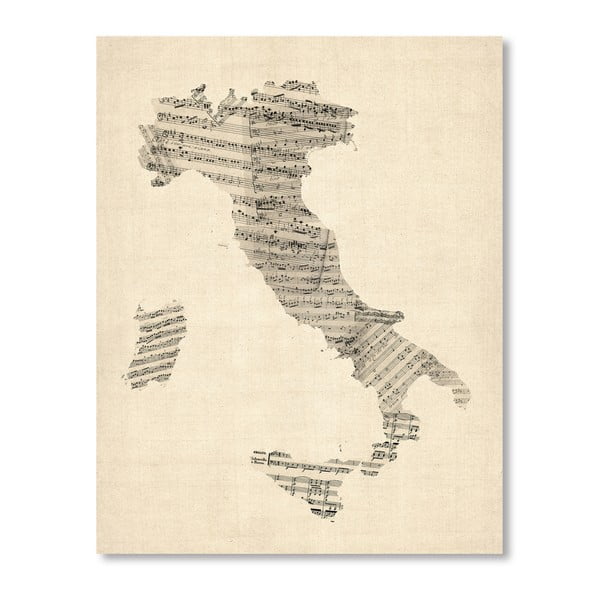 Plagát so sivou mapou Talianska Americanflat Music, 60  ×   42 cm