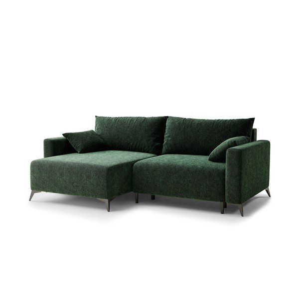 Tmavozelená ženilková rozkladacia/s úložným priestorom rohová pohovka (ľavý roh/s leňoškou) Leon – Maison de Rêve