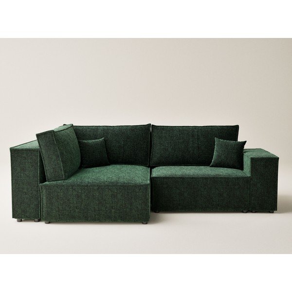 Tmavozelená ženilková rozkladacia/s úložným priestorom rohová pohovka (ľavý roh/do L) Tonga – Maison de Rêve-image-2