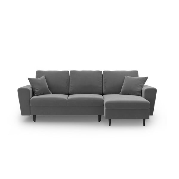 Svetlosivá zamatová rozkladacia/s úložným priestorom rohová pohovka Kyoto – Cosmopolitan Design