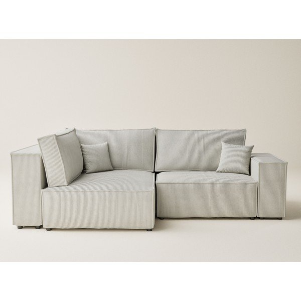 Krémová menčestrová rozkladacia/s úložným priestorom rohová pohovka (ľavý roh/do L) Tonga – Maison de Rêve-image-2