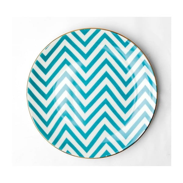 Tyrkysovo-biely porcelánový tanier Vivas Zigzag, Ø 23 cm
