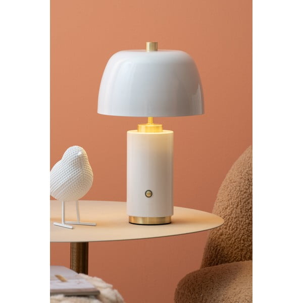 Biela LED stmievateľná stolová lampa s kovovým tienidlom (výška 30 cm) Freya – Leitmotiv-image-1