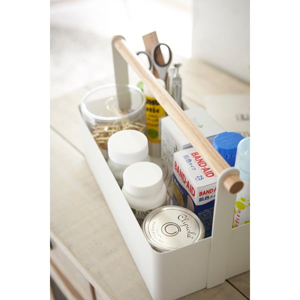 Biely multifunkčný box s detailom z bukového dreva YAMAZAKI Tosca Tool Box, dĺžka 29 cm-image-3