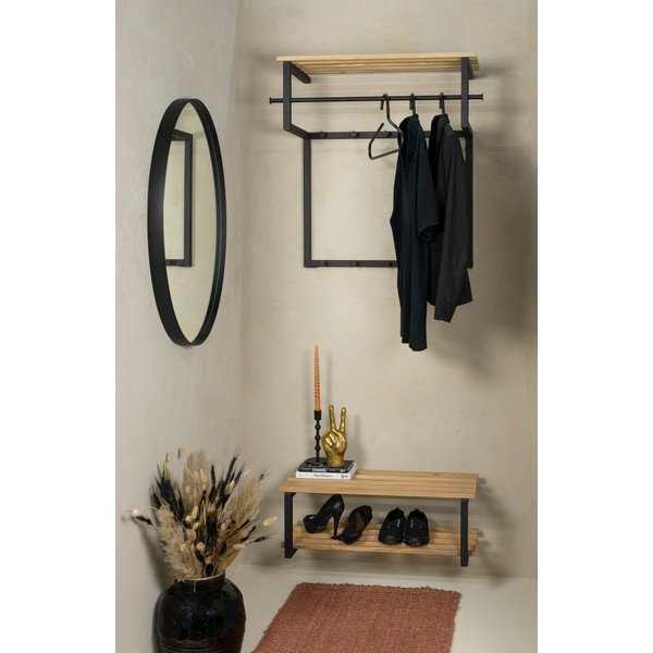 Čierny/v prírodnej farbe kovový nástenný vešiak s poličkou 76 cm Rizzoli – Spinder Design-image-1