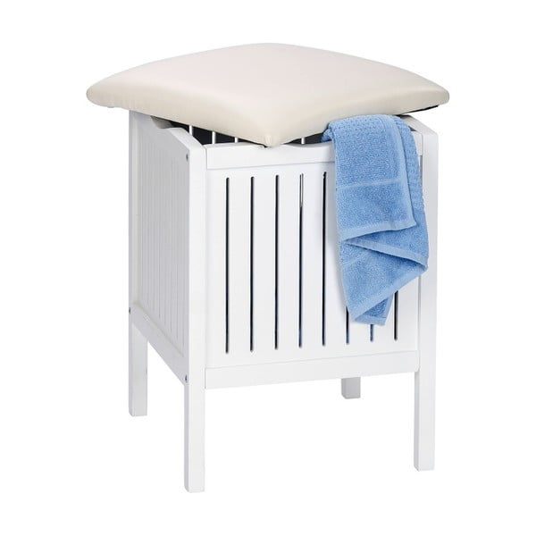 Biela drevená stolička do kúpeľne s úložným priestorom Wenko Oslo-image-1