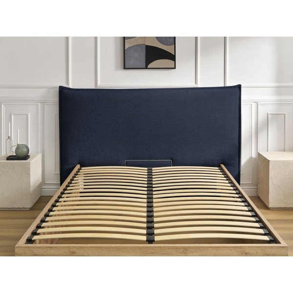 Modrá čalúnená čalúnená/z drevotriesky dvojlôžková posteľ s úložným priestorom s roštom 180x200 cm Charlie – Bobochic Paris-image-4