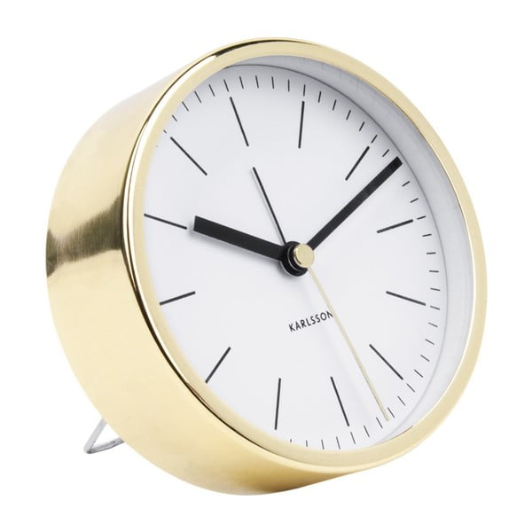 Biele stolové hodiny s detailmi v zlatej farbe Karlsson Minimal, ⌀ 10 cm