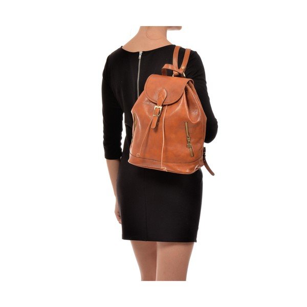 Koňakovohnedý kožený batoh Sofia Cardoni Cindy-image-4