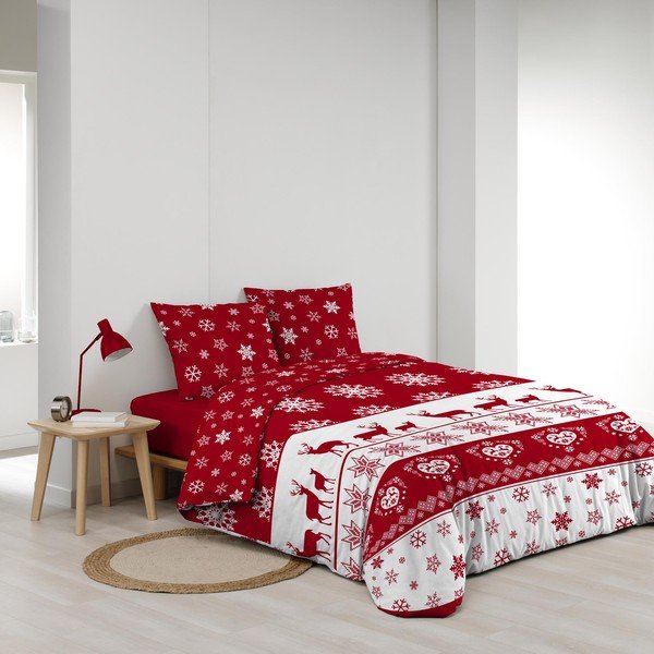 Červené obliečky na dvojlôžko/predĺžené z mikroflanelu 240x220 cm Floconette – douceur d'intérieur-image-2