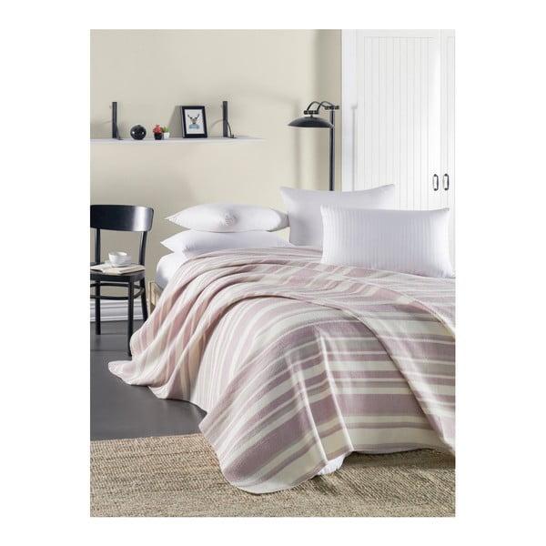 Béžovo-ružová ľahká prešívaná bavlnená prikrývka cez posteľ Runino Messio, 160 x 220 cm