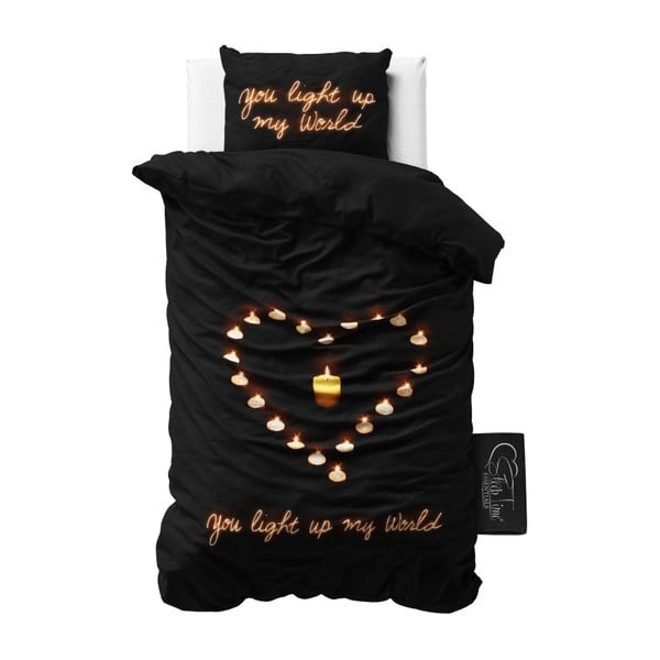 Čierne obliečky z mikroperkálu Sleeptime Love Candles, 140 x 220 cm