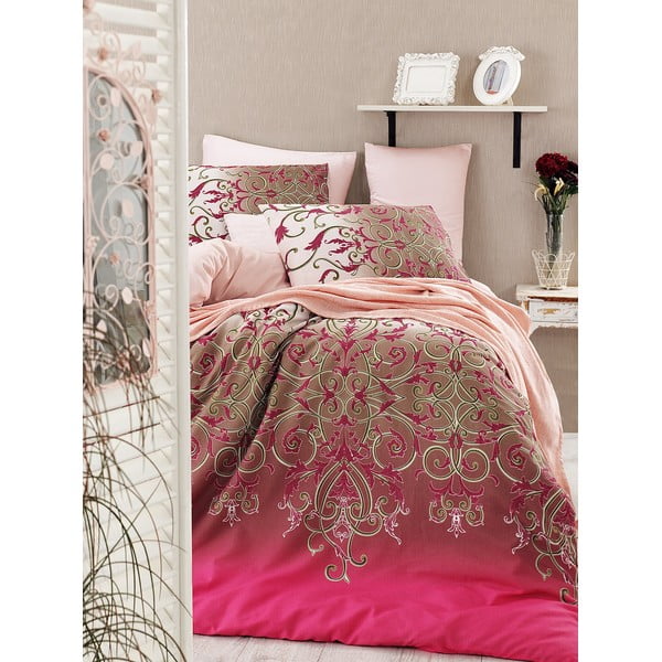 Obliečky s plachtou na dvojlôžko Vitaly Pink, 200 × 220 cm