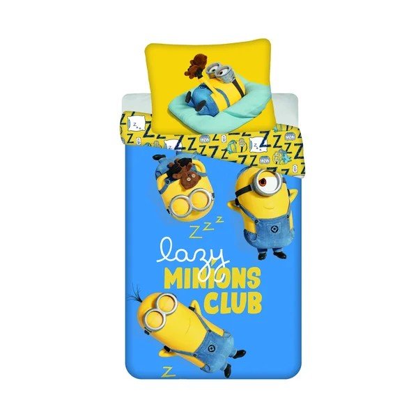 Žltá/modrá bavlnená detská obliečka na jednolôžko 140x200 cm Mimoni Lazy Club – Jerry Fabrics