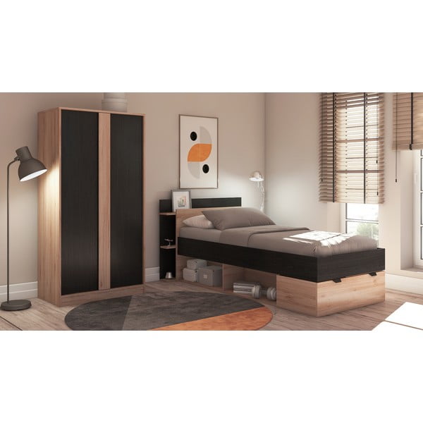 Šatníková skriňa v dekore duba v čierno-prírodnej farbe 90x180x53 cm Dennis – Marckeric-image-4