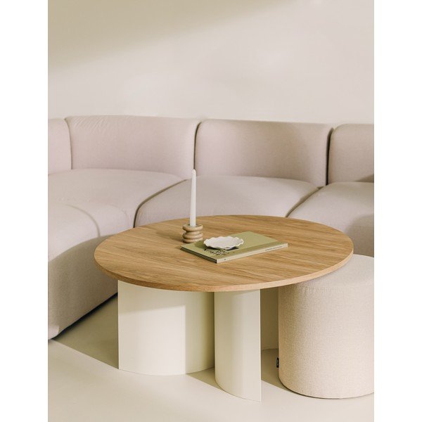 Krémovobiely/v prírodnej farbe okrúhly konferenčný stolík s doskou v dekore jaseňového dreva ø 95 cm Gavo – noo.ma-image-1