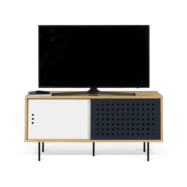TV komoda v dekore dubového dreva s čierno-bielymi detailmi TemaHome Dann Dots, dĺžka 135 cm-image-3