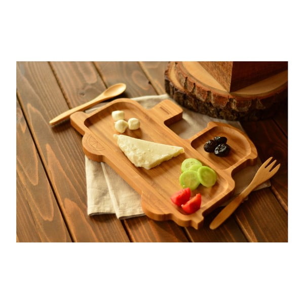 Set detského taniera v tvare vláčika a príboru z bambusového dreva Bambum-image-3