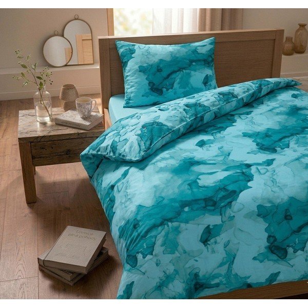 Tyrkysovomodré obliečky na jednolôžko z bavlneného saténu 140x200 cm Deluxe Minerals – My House-image-1