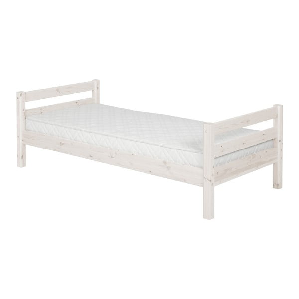 Biela detská posteľ z borovicového dreva s bočnou lištou Flexa Classic, 90 × 200 cm