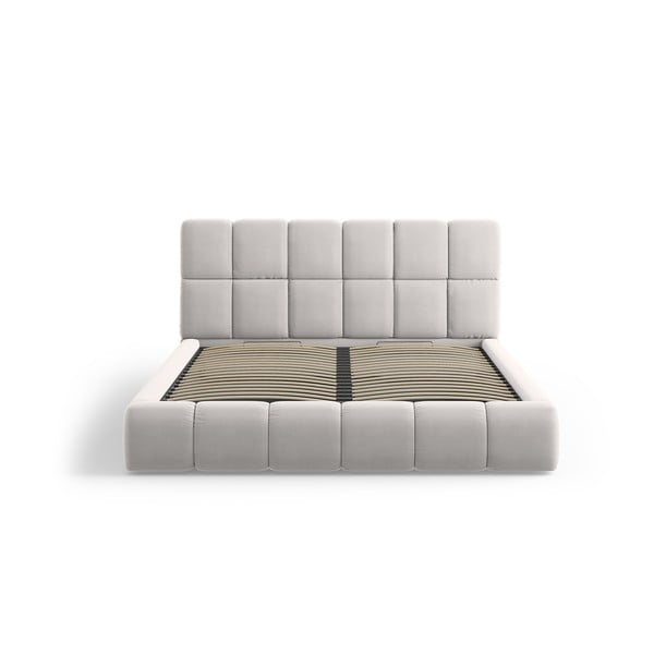 Svetlosivá zamatová čalúnená dvojlôžková posteľ s úložným priestorom s roštom 200x200 cm Bellis – Micadoni-image-3