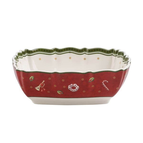 Červená porcelánová servírovacia miska s vianočným motívom Villeroy & Boch, dĺžka 16 cm