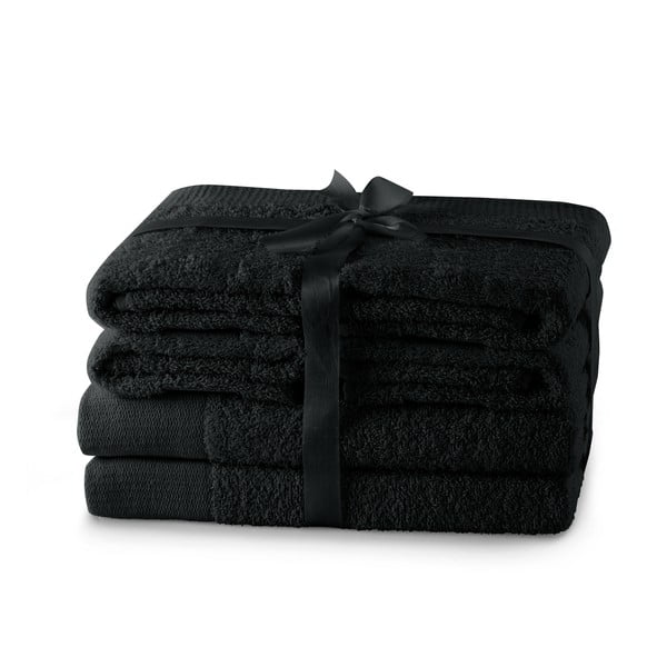 Čierne froté bavlnené uteráky a osušky v súprave 6 ks Amari – Restilo