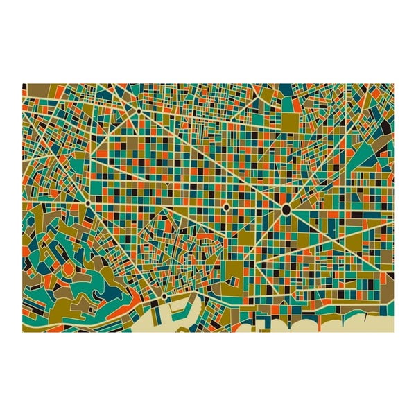 Obraz Homemania Maps Barcelona Green, 70 × 100 cm