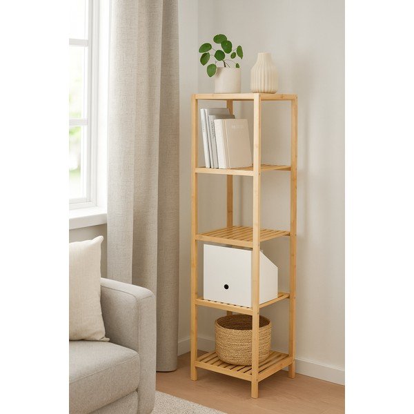 Bambusový kúpeľňový regál v prírodnej farbe 37x140 cm Skaren – Bonami Essentials-image-4