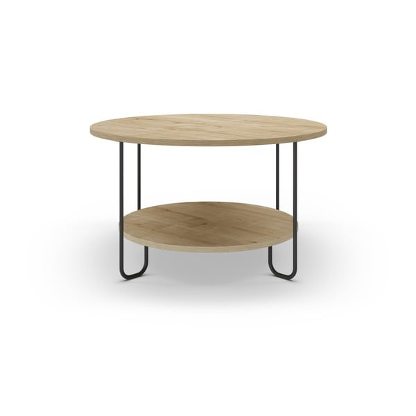 Okrúhly konferenčný stolík s doskou v dubovom dekore v prírodnej farbe ø 80 cm Tonka – Marckeric-image-1