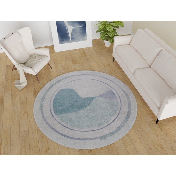 Umývateľný okrúhly koberec v modro-krémovej farbe ø 120 cm Yuvarlak – Vitaus-image-1