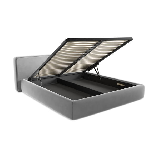 Sivá čalúnená dvojlôžková posteľ s úložným priestorom s roštom 180x200 cm Kiana – Makamii-image-3