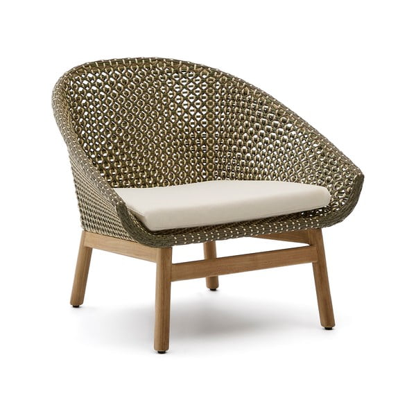 Drevené záhradné kreslo v zelenej a prírodnej farbe Olbia – Kave Home