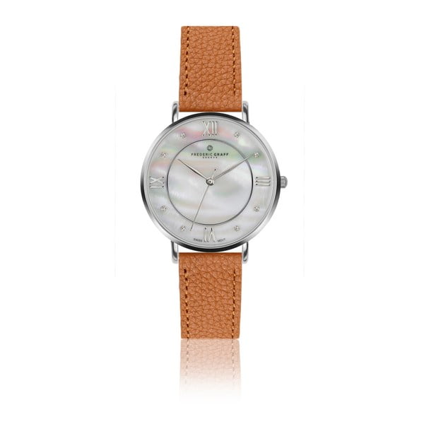 Dámske hodinky s koňakovohnedým remienkom z pravej kože Frederic Graff Silver Liskamm Lychee Ginger