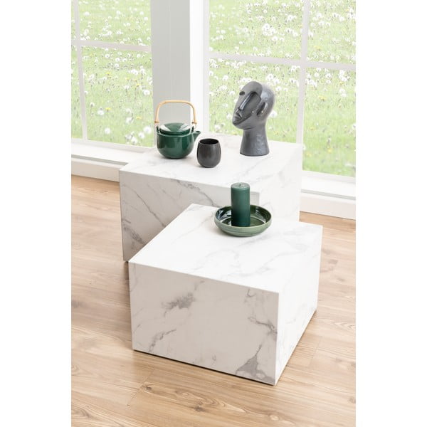 Biele konferenčné stolíky v dekore mramoru v súprave 2 ks 58x58 cm Dice – Actona-image-1