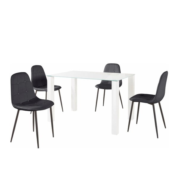 Sada jedálenského stola a 4 čiernych stoličiek Støraa Dante, dĺžka stola 80 cm