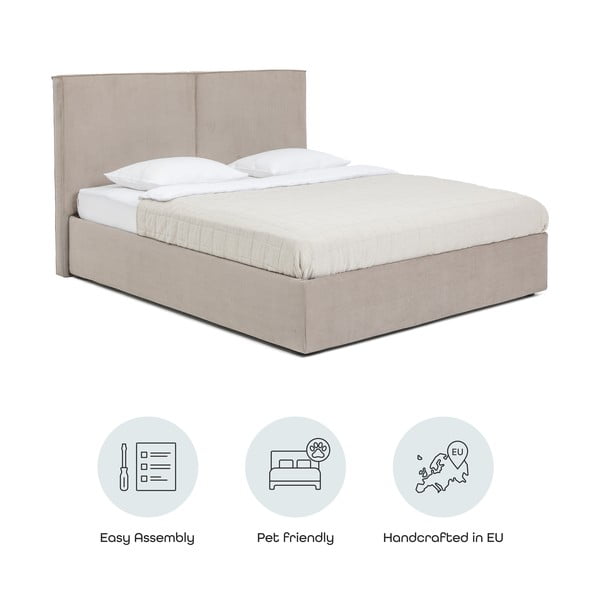 Čalúnená dvojlôžková posteľ taupe s úložným priestorom s roštom 180x200 cm Thessa Bold – Bonami Selection-image-4