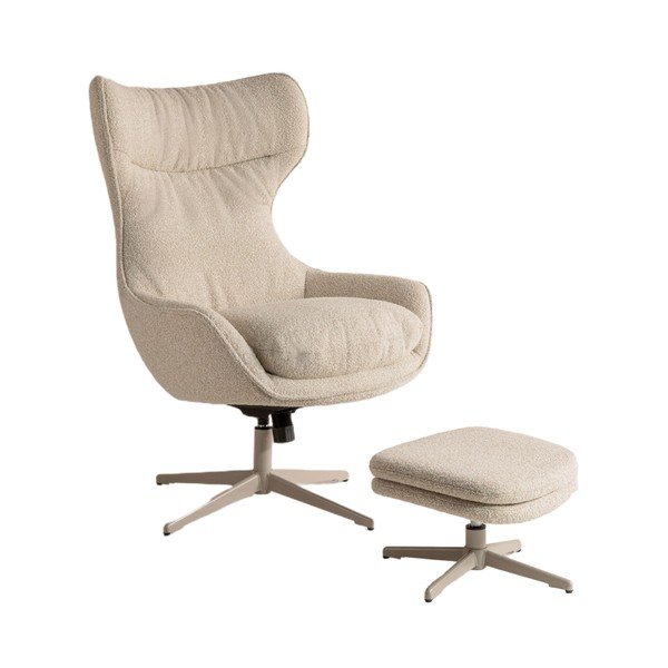 Béžové otočné kreslo s podnožkou z textílie buklé Kenzi – Micadoni
