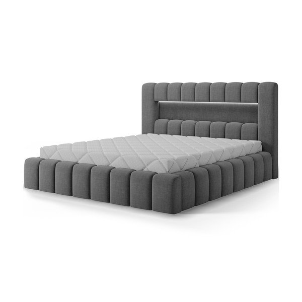 Sivá čalúnená dvojlôžková posteľ s úložným priestorom s roštom 140x200 cm Lamica – ELTAP